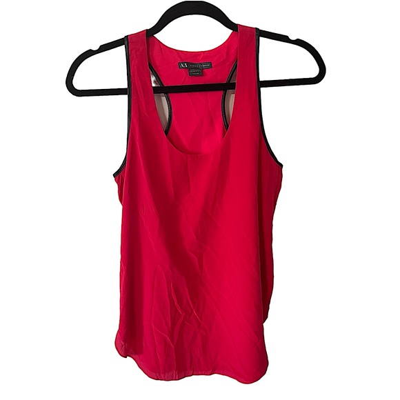 Armani Exchange 100% Silk Razorback Top Pink w/ Black Size XXS - Picture 1 of 6